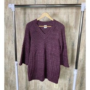 Cabi Chime Pullover Knit Sweater Ribbed Cable Purple V Neck Women Sz Small #4066